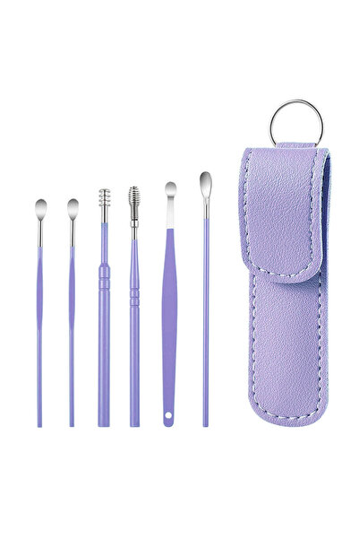 Choice1 Purple setA 6Pcs/Set Stainless Steel Ear Cleaner Portable Ear Spoons ...