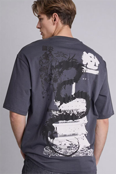 DeFacto 100% Cotton Boxy Fit Printed T-Shirt