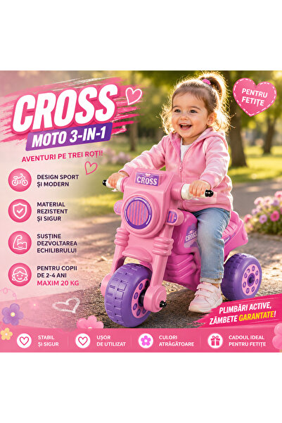 Bebelul Tricicleta fara pedale CROSS roz pentru copii tip ride-on