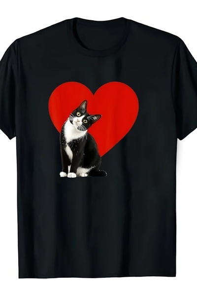 YIO YIO تي شيرت Fun Tuxedo Cat لعيد الحب