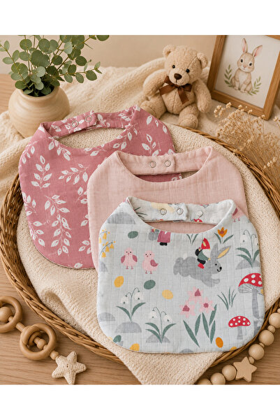 Canbutik Muslin Double Layer Food-slobber-activity Bib 3 Pieces