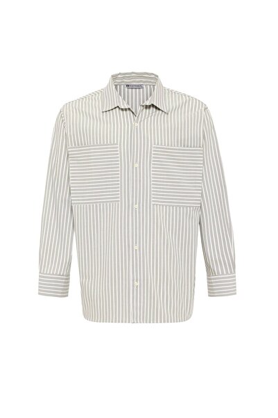 S13 Store Striped Long Sleeve Double Pocket Oversize Shirt