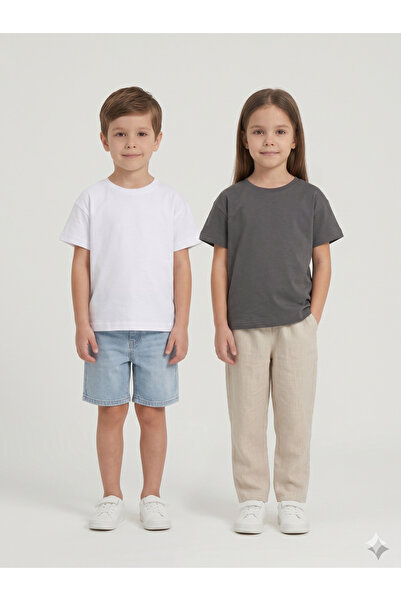 İncili Tekstil Girl's and Boy's Urban Style 2-Pack - Anthracite and White T-S...
