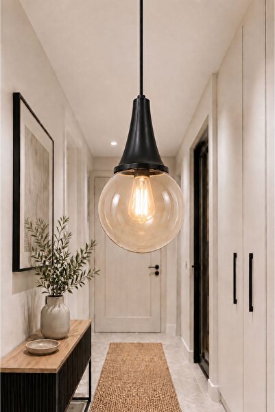 VENON Elora Tekli Sarkıt Camlı Avize ✨ SİYAH ✨ BAL GLOP CAMLI ✨ Modern Tekli ...