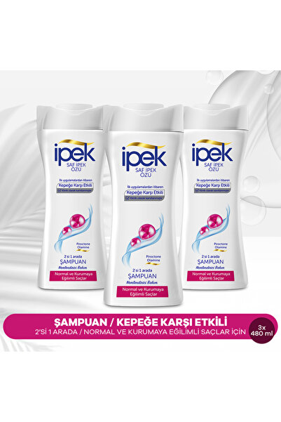 İpek Normal ve Kurumaya Eğilimli Saçlar için 2 si 1 Arada Şampuan 480 ml x 3 ...