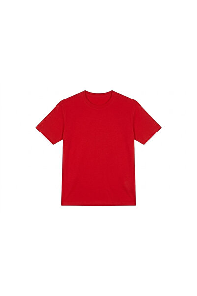 PandaForma Red Unisex Crew Neck Short Sleeve Combed Cotton T-Shirt Basic, Wor...