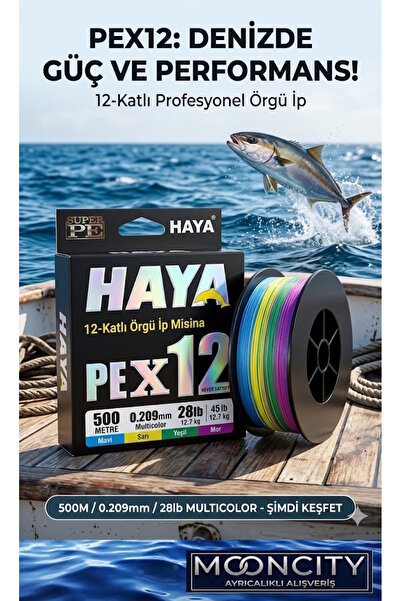 mooncity Haya PEX12 12 Katlı Örgü İp Misina - 1000 Metre 0.209mm 28lb Multicolor