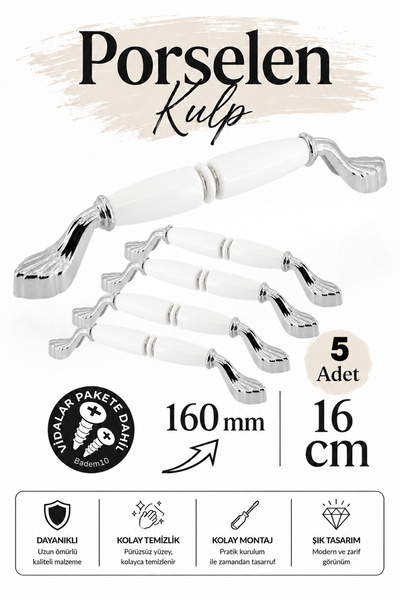 Badem10 (5 komada) Gardenia porcelanska ručka od belog kroma 160 mm 16 cm Ruč...