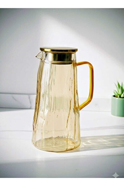 Lumindra Amber 1800 ML Borosilikat Cam Sürahi Metal Kapaklı Lüx Seri