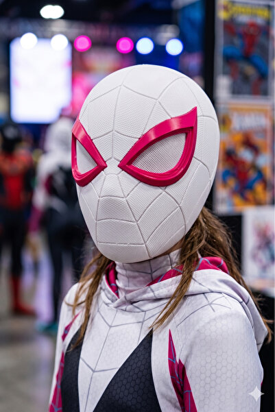 ART3 Giyilebilir Beyaz Örümcek Kahraman Cosplay Maskesi Mıknatıslı Profesyone...