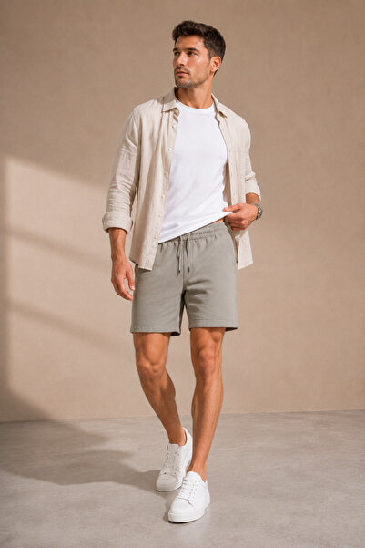 1434 Polo State Men's Khaki Pique Fabric Elastic Waist Lace-Up Shorts