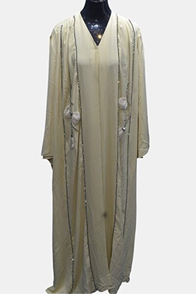 Bab almadina collection معطف عباية طويل للنساء بحواف متباينة وجيوب