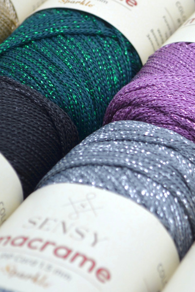 SENSY Premium 1,5 mm Sparkle Simli Polyester Makrome İpliği 100 gr Supla İpi ve Polyester İpi Çanta İpliği Bakır