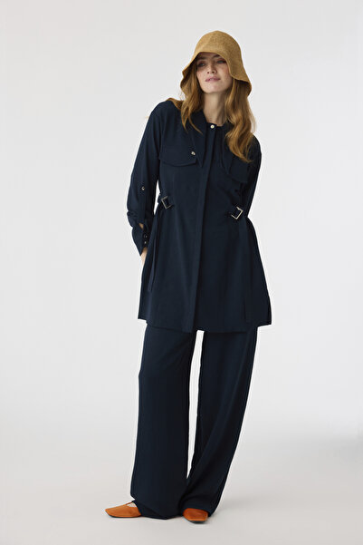 Zühre Elegant Navy Blue Suit with Tie Collar Buckle 1875