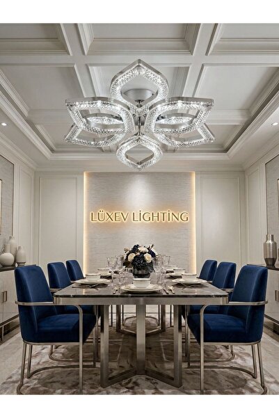 Lüxev Lighting Flora Model Gümüş 6"lı Ledli 3 Renk Modu Kristal Salon Mutfak ...