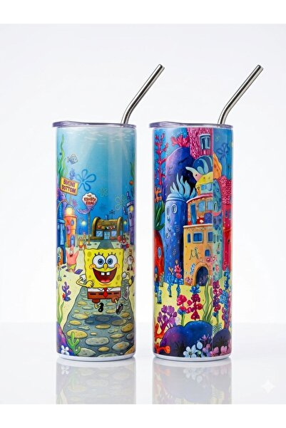 HOLOL 600ml Insulated Thermal Mug Spongebob Tumbler Cup