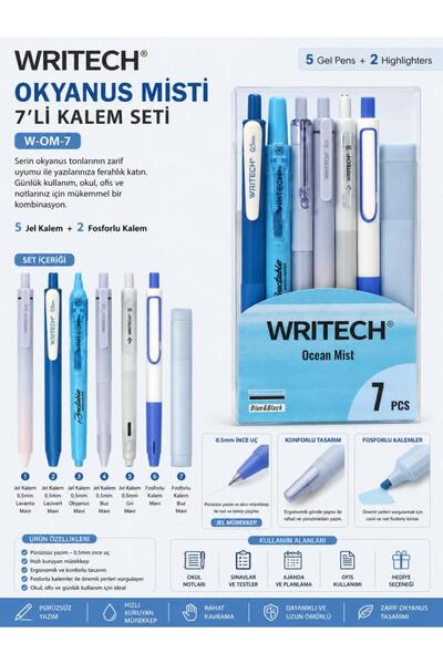 Writech W-OM-7 Okyanus Misti Kalem Seti Mavi 7’li Paket