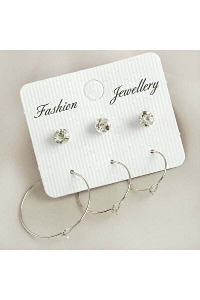Marsilyan 6 Pieces of Wire Stone Hoop Earrings 1.5-2-2.5 cm Ilkel-Bjt940