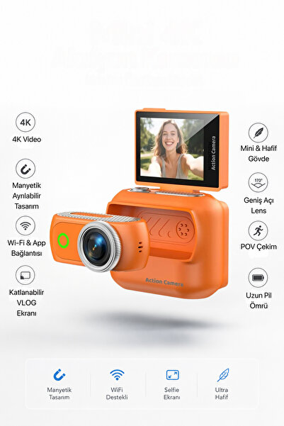 METONTECH mini 4K Aksiyon Kamerası Wi-Fi | VLOG, Açılabilir Selfie Ekranı | M...
