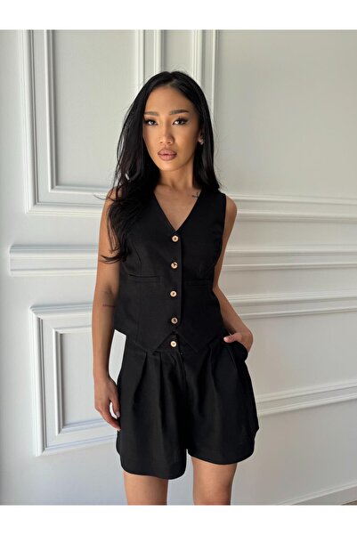 CC STORE ELLERY KISS two-piece short set, linen Vest and shorts