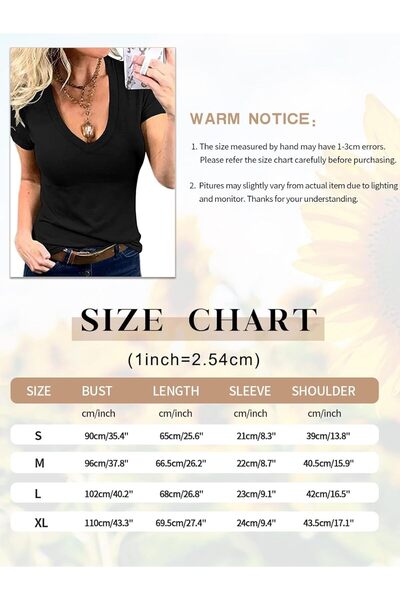 Trendimax Women's T-Shirt V-Neck Short Sleeve Summer Shirt Plain Tops Casual ...