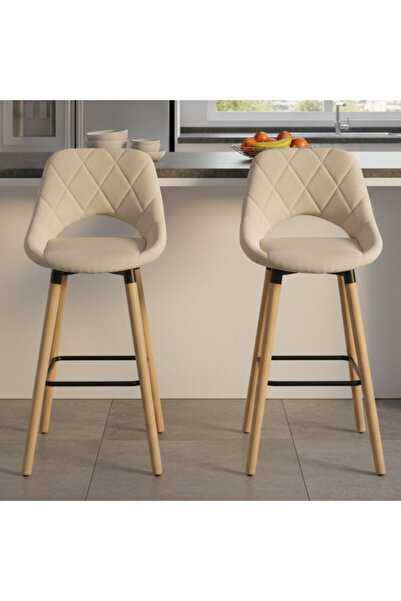 Kdhome Σετ 2 σκαμπό μπαρ BarLuxe Nova, Ξύλινα πόδια, Στρογγυλά, Επενδυμένα, Μ...