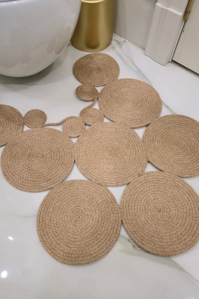 KAAN HOME Handmade Bohemian Jute, Straw, Mat, Bathroom Mat, Toilet Mat, Toilet Seat Mat, Double Sided