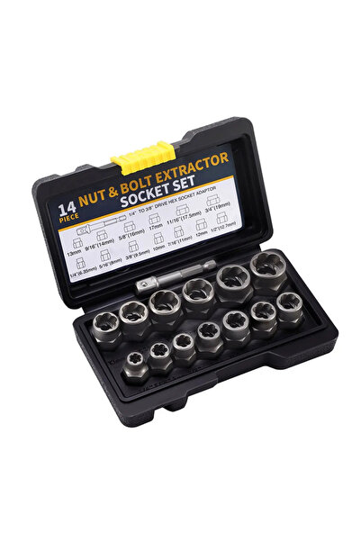 Choice as shown 1 14 Pcs Impact Bolt & Nut Remover Set Steel Bolt Extractor T...