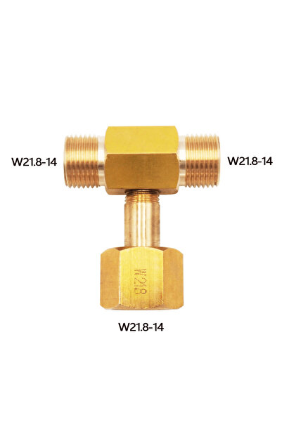 Choice W21.8 W21.8-14 DIN477 CO2 Tank Bottle Brass Threaded Tee Fitting 3 Way...