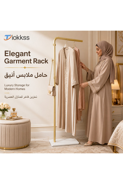 Tiokkss Gold Garment Rack With Marble-Style Base, 170cm Freestanding Clothes ...