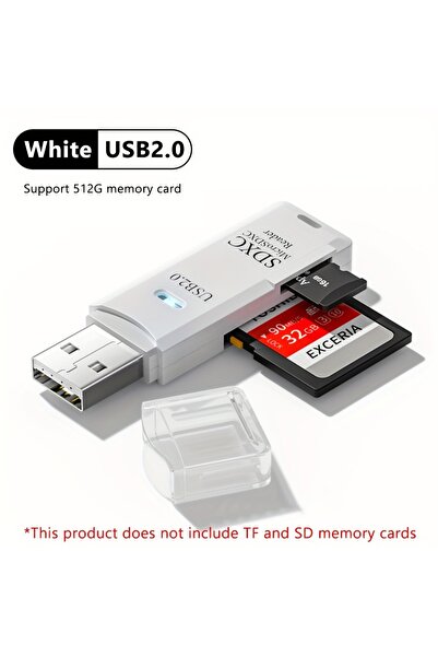 Choice قارئ بطاقات متعدد الوظائف 2 في 1 أبيض صغير عالي السرعة USB 2.0/3.0 لبط...