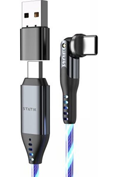 STATİK Cablu USB-C rotativ 2 în 1 PowerPivot Pro, albastru strălucitor, 2 m
