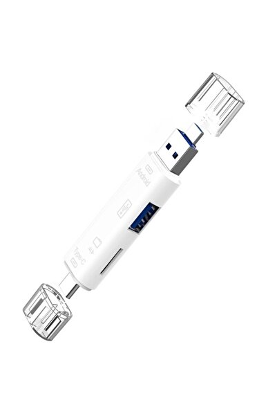 Choice1 قارئ بطاقات ذاكرة متعدد الوظائف 5 في 1 أبيض اللون، يدعم USB 2.0 وType...