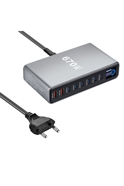 Choice3 EU Plug New 8-Port 670W Desktop GaN Charging Station Multi-port Charg...