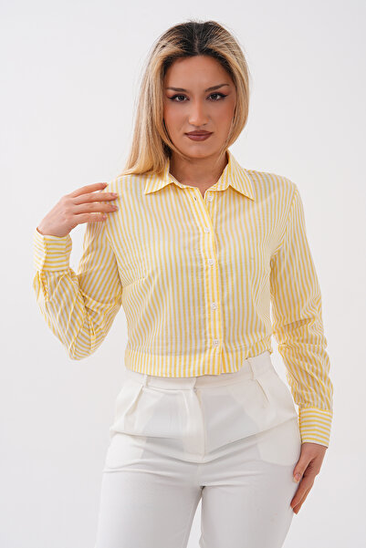 Mdg Tekstil T8009 Çizgili Crop Gömlek