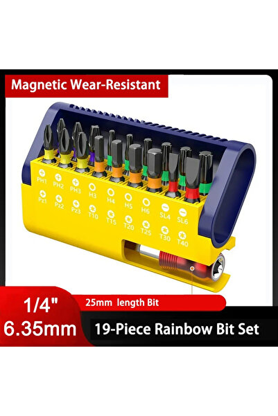 Choice 6.35mm 1/4" 19PCS Magnetic Rainbow Screwdriver Bits Set PH1 PH3 PH3 PZ...