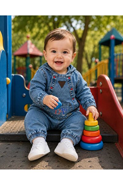 CROCODAYS Unisex Çocuk Bebek Kot (JEANS) DAP Baskılı Kapüşonlu Tulum (6/9/12/...