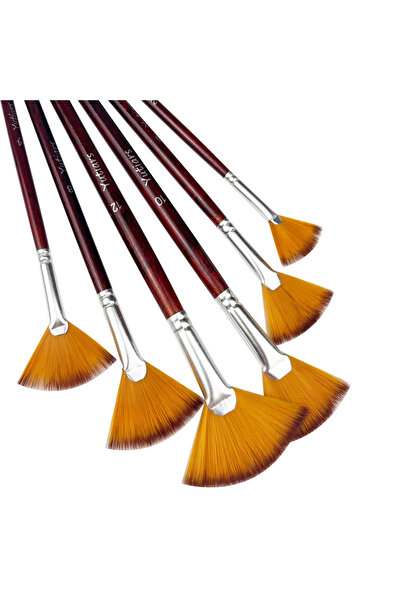 Choice 6 PCS 6pcs Professional Fan Paint Brush Set - Long Wood Handle High-Qu...