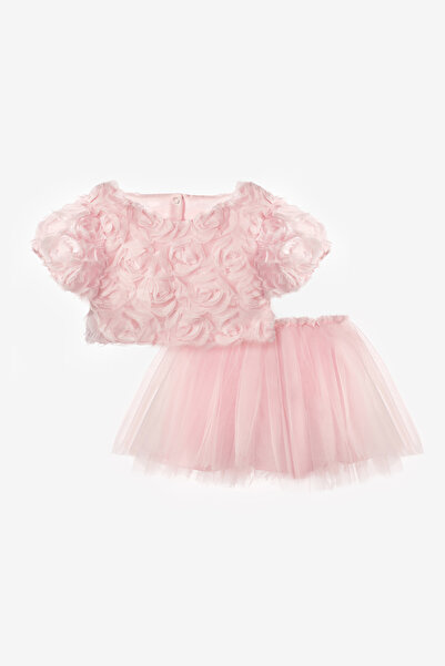 Le Mabelle Dried Rose Detailed Cropped Tulle Skirt Girls' Two-Piece Set - Sab...