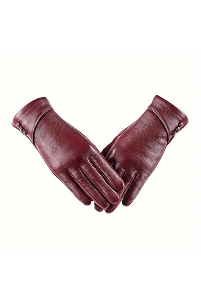 choice2 Burgundy Classic Leather Gloves Pair for Autumn Winter Warm Fashion V...