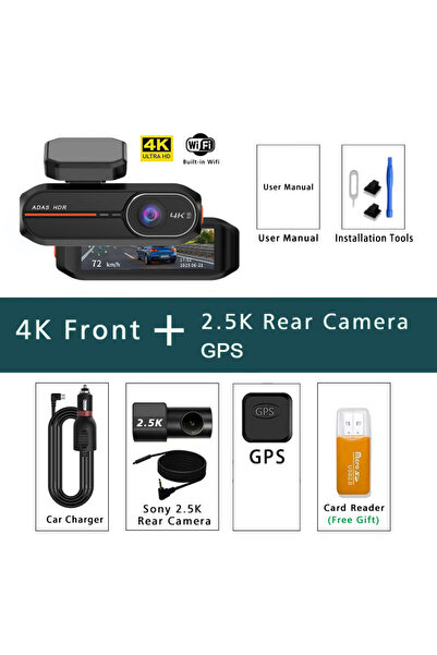 choice2 WP57-2.5K Rear-GPS 4K 3840*2160P Dash Cam WiFi GPS ADAS Front 4K Rear...