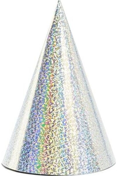Partydeco Șepci holografice, argintii, 16cm (1 buc./6 buc.)