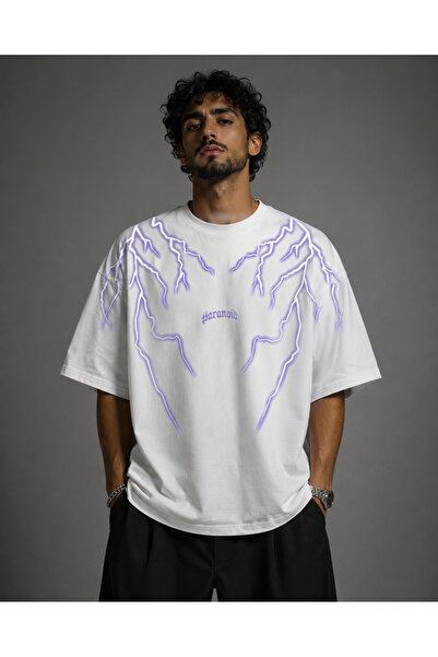 Nulivez Oversize Unisex Printed T-Shirt – Lightning Pattern Streetwear Loose ...