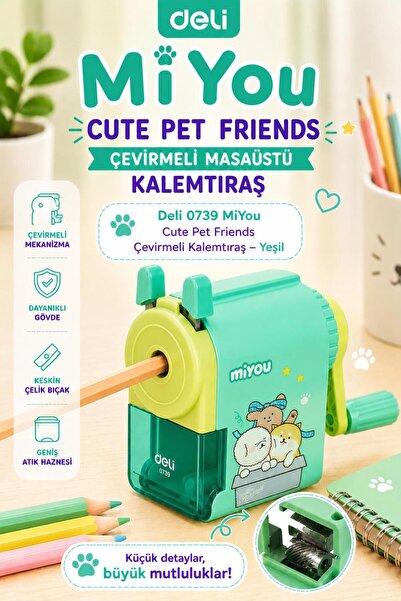Deli 0641 MiYou Cute Pet Friends Çevirmeli Kalemtıraş – Yeşil