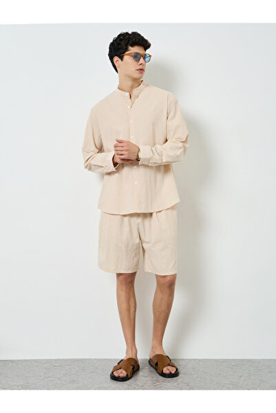 Styli Men Cream Linen Shirt and Shorts Co-Ords