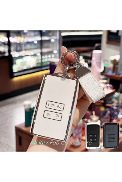Choice8 غطاء مفتاح أبيض اللون مع سلسلة مفاتيح وحبل تعليق لسيارات رينو كوليوس ...