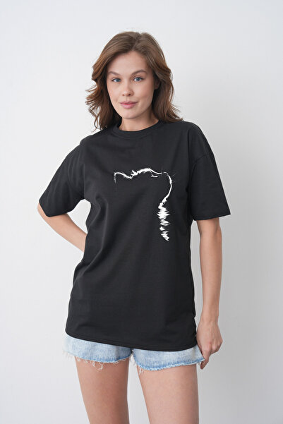 TREND EMMODA Tricou de damă minimalist, negru, casual, din bumbac, cu imprime...