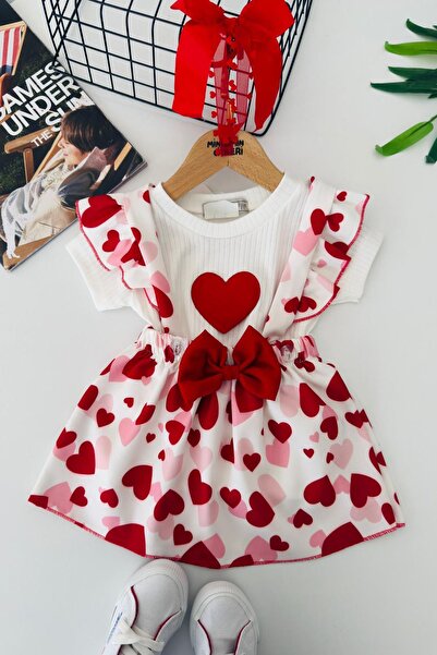 Minigimin Cicileri My Little One's Skin-Color Heart Patterned Bow Detailed Gi...