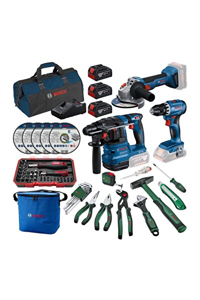 Bosch GSR 18V-45 + GWS 18V-8 + GBH 18V-22 3x18V 4.0Ah Akülü Kombo Kit + 66 Pa...