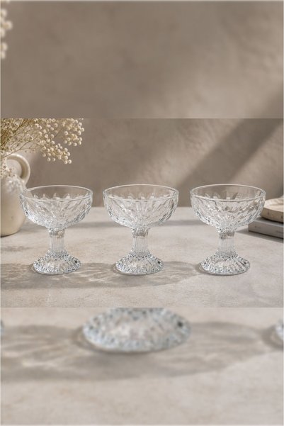 BLN HOME Crystal Glass Ice Cream Bowl Set of 3 with Stands for Dessert Presentation Cup